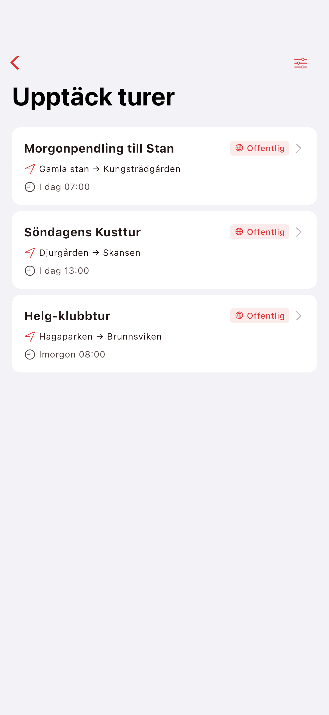 Upptäck närliggande partyn på kartan (light mode)