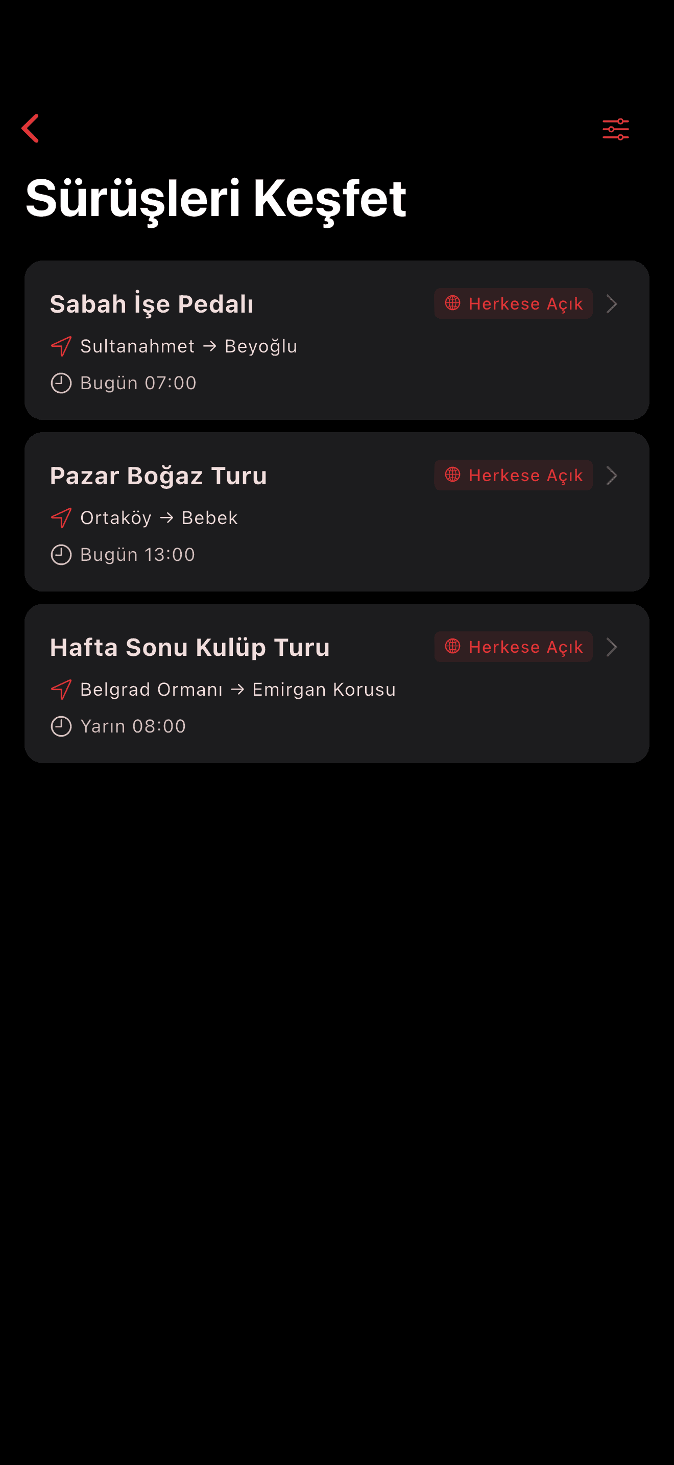 Haritada yakındaki partileri keşfedin (dark mode)