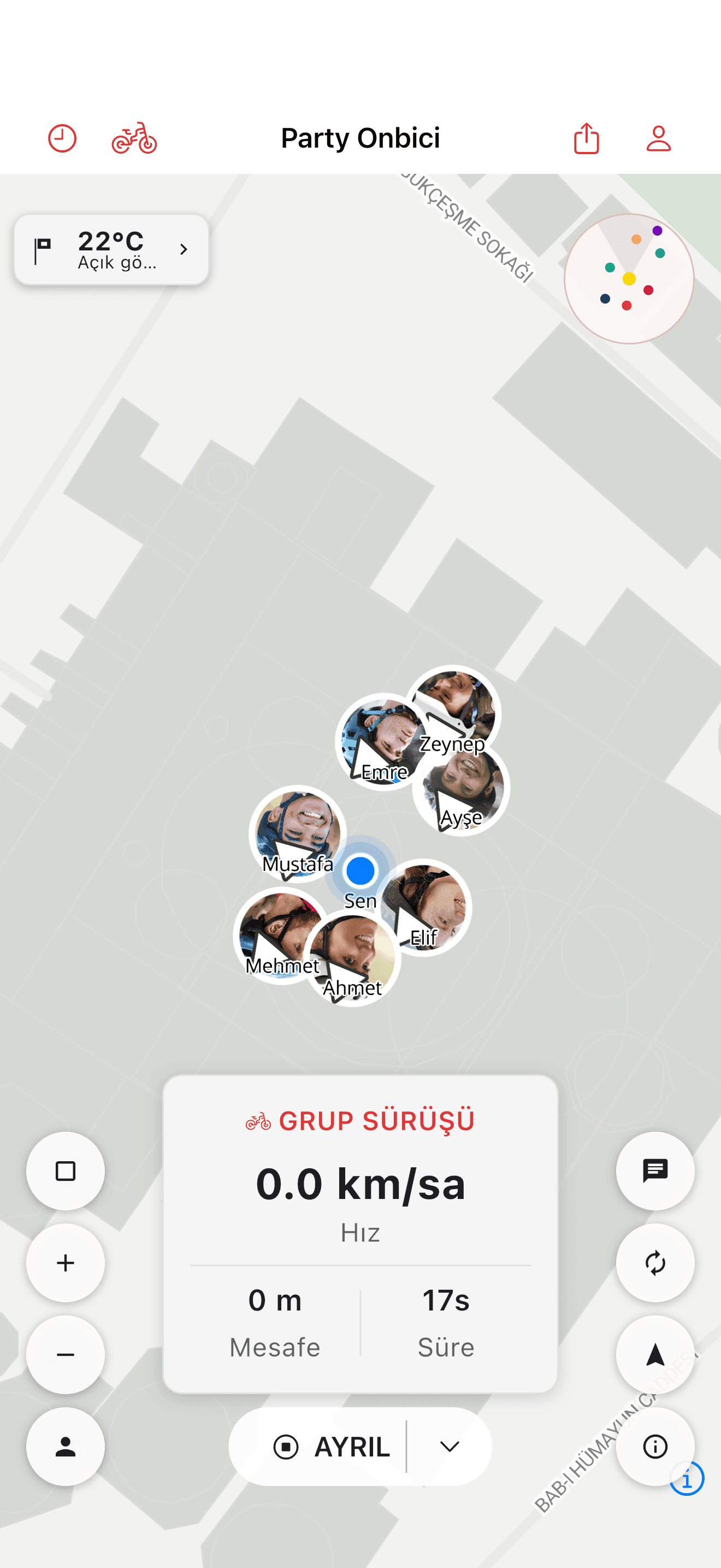 Parti haritasında birlikte gösterilen sürücüler (light mode)