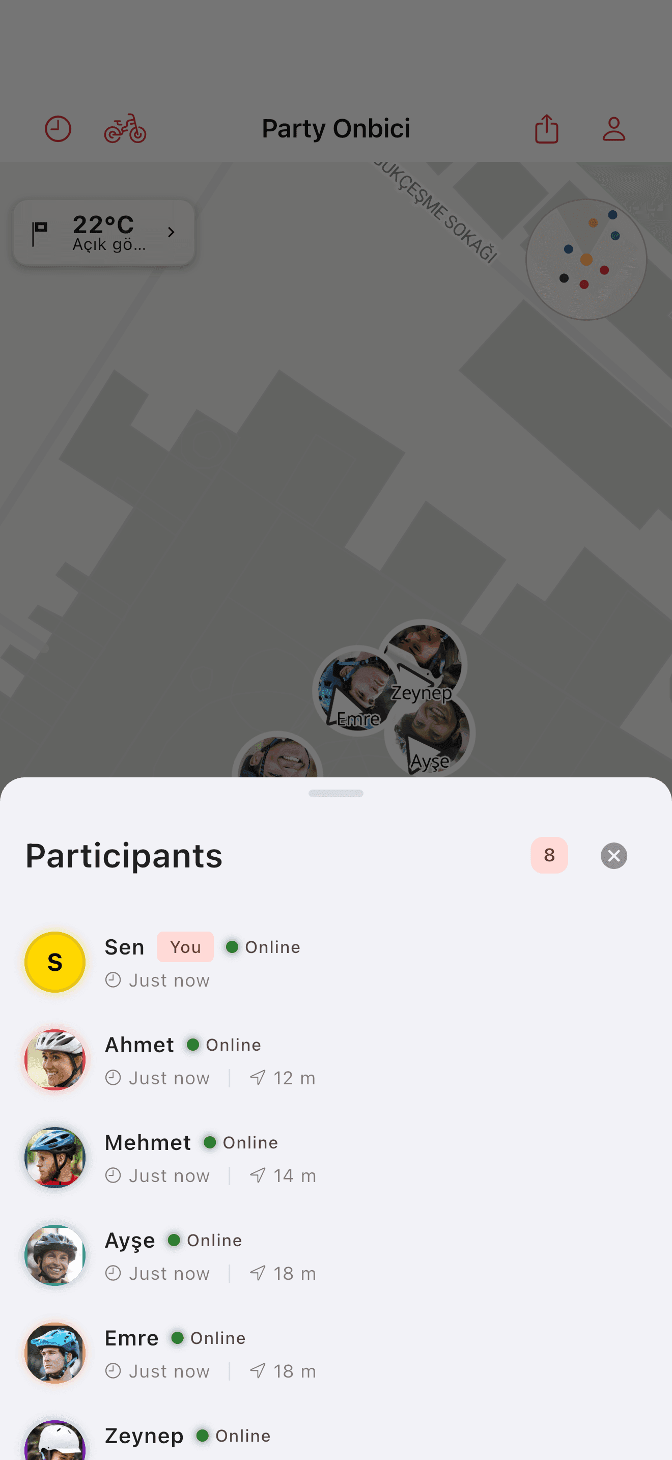 Parti katılımcı listesi (light mode)