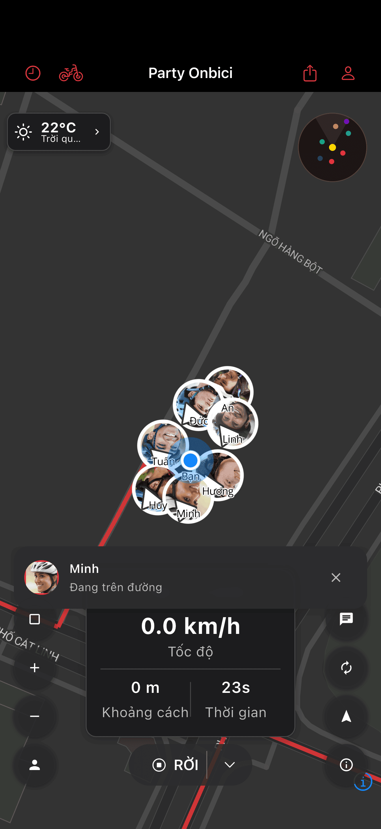 Toast tin nhắn trong chuyến đi kèm avatar người gửi (dark mode)