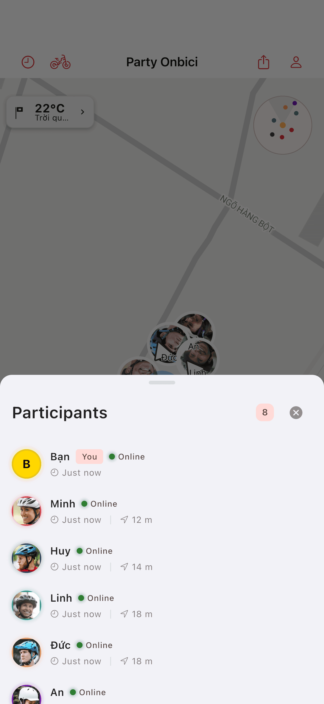 Danh sách người tham gia buổi đạp (light mode)