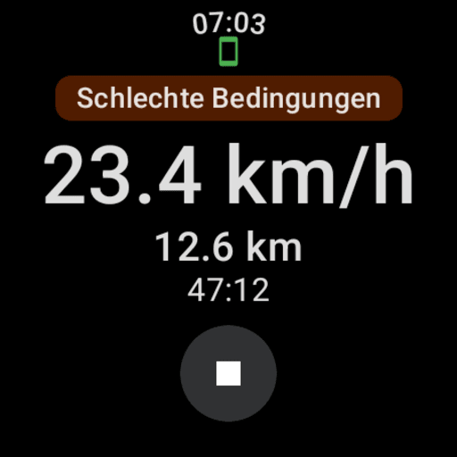 Wear OS: single-line weather alert above the ride control