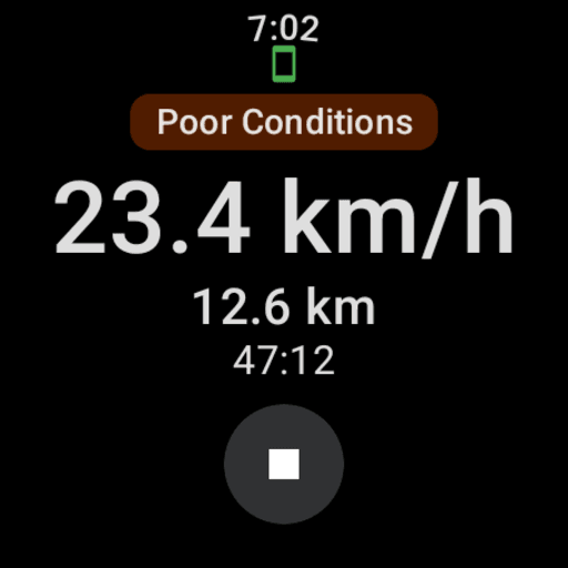 Wear OS: single-line weather alert above the ride control