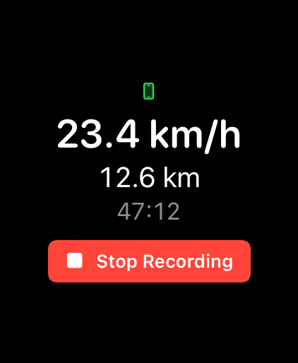 Apple Watch: live ride stats with stop control