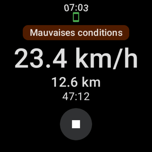 Wear OS: single-line weather alert above the ride control