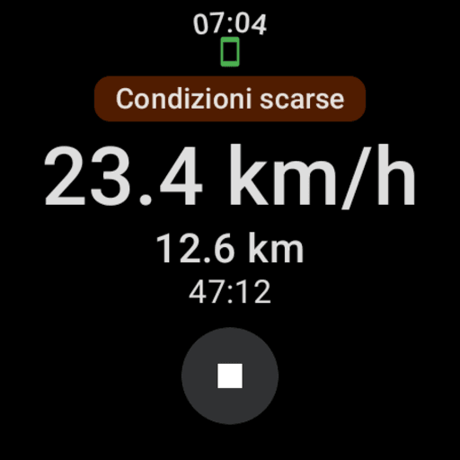 Wear OS: single-line weather alert above the ride control