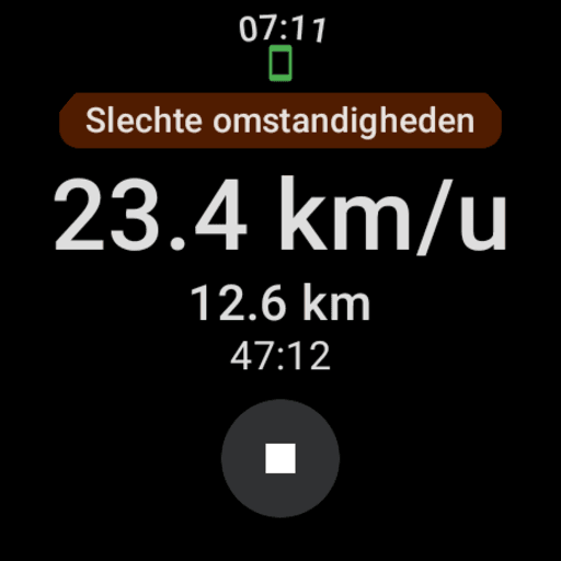 Wear OS: single-line weather alert above the ride control
