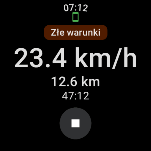 Wear OS: single-line weather alert above the ride control