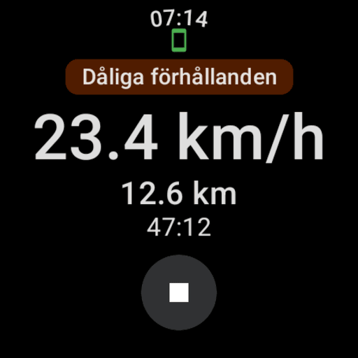 Wear OS: single-line weather alert above the ride control