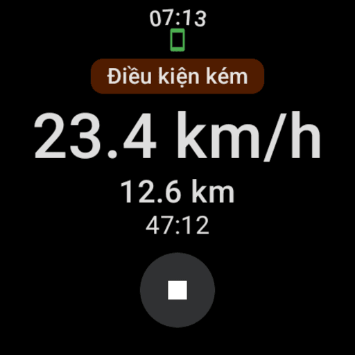 Wear OS: single-line weather alert above the ride control