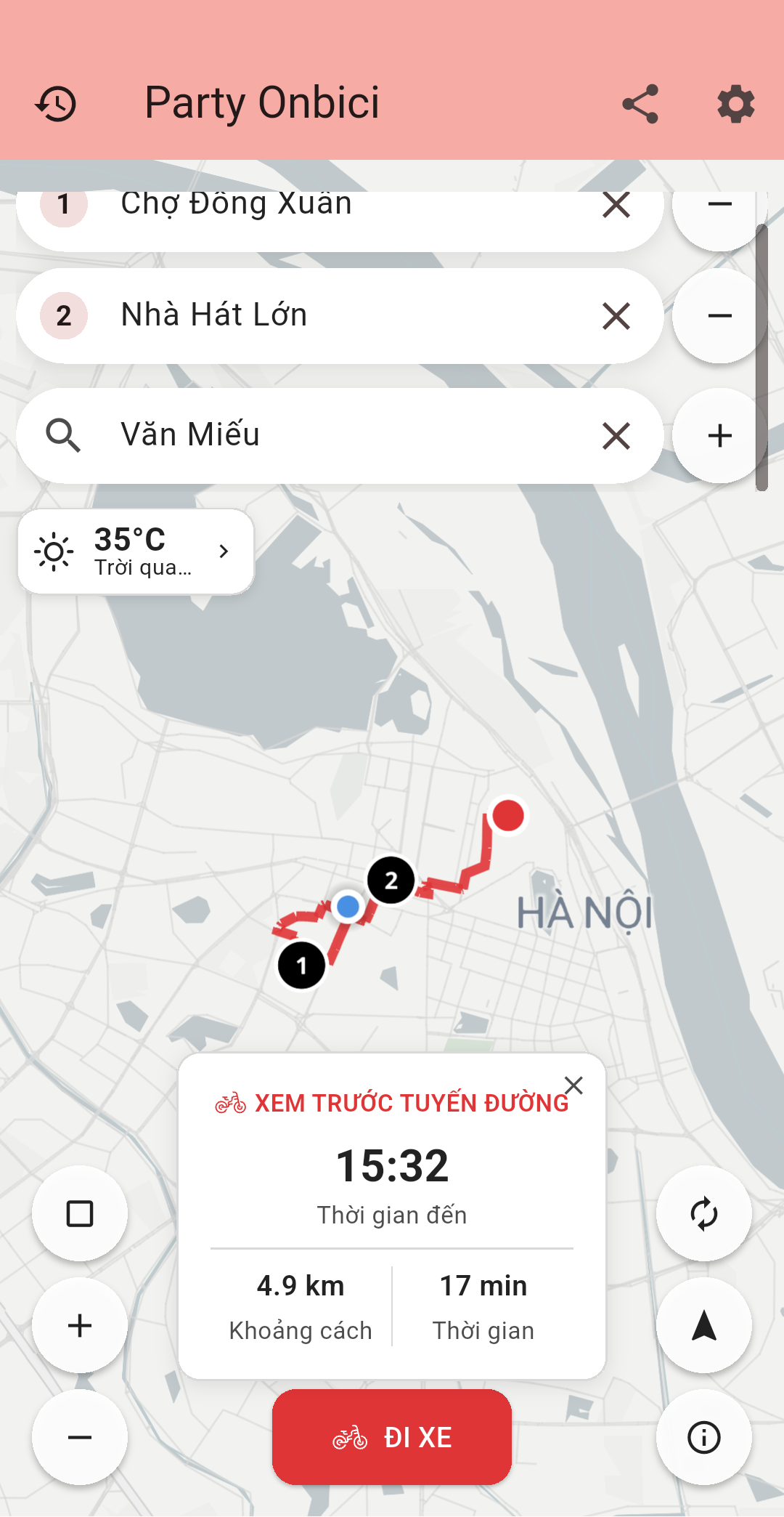 Party Onbici Android - Lập kế hoạch tuyến đường