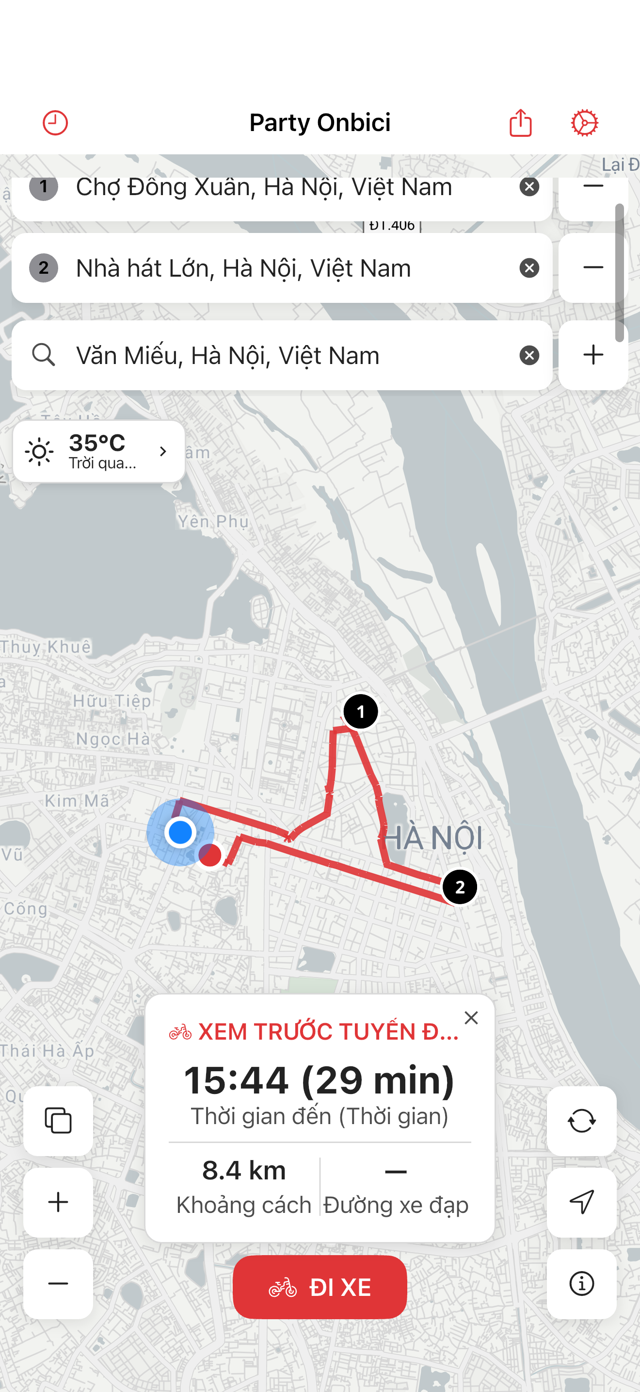 Party Onbici iOS - Lập kế hoạch tuyến đường