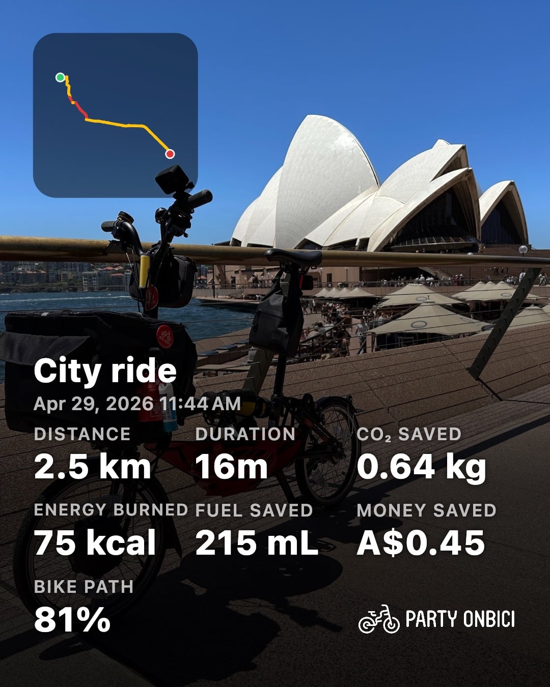 A Party Onbici ride share card, localized