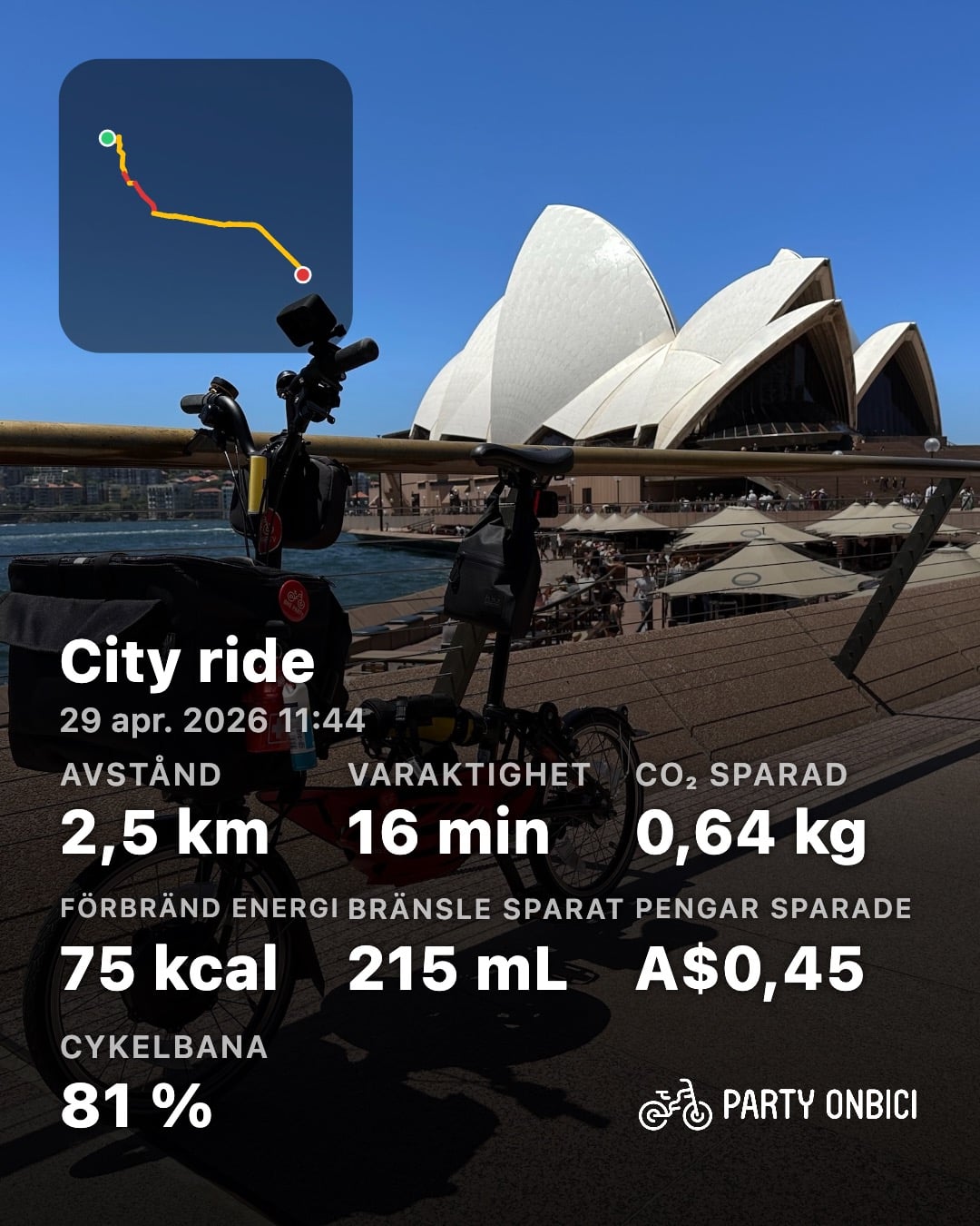 A Party Onbici ride share card, localized