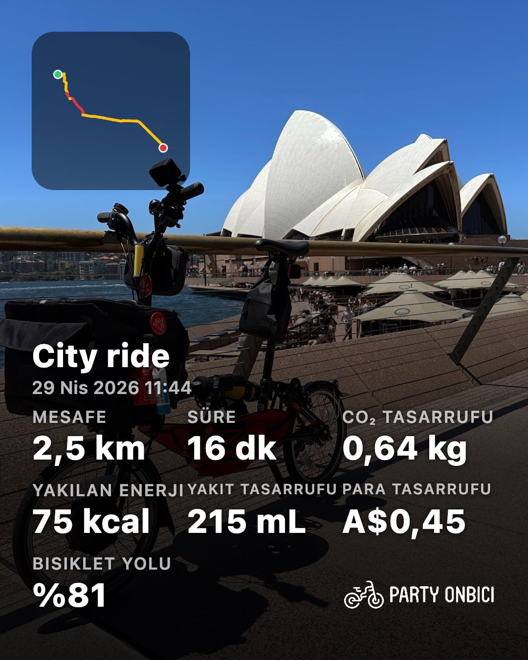 A Party Onbici ride share card, localized